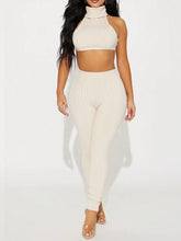 Women Turtleneck Sleeveless Rib-Knit Tank Top & Leggings Set For Daily Wear